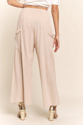 J.NNA Women's Boho Smocked Waist Wide Leg Pants with Pockets - Stylish & Comfortable Fashion